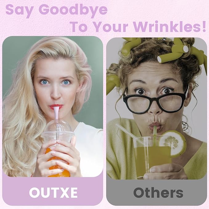 OUTXE しわ防止ストロー 6本セット、Stanleyカップ 40オンス 30オンス用、平らで幅広のドリンクストロー、再利用可能なしわになりにくい長尺ステンレス製リップストロー、クリーニングブラシとキャリングバッグ付き