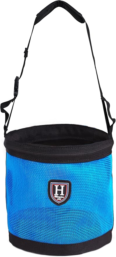 Harrison Howard Horse Muzzle Feed Bag Nylon Mesh Grain Feed Bag with Padded Neck Strap Adjustable Belt Blue Medium