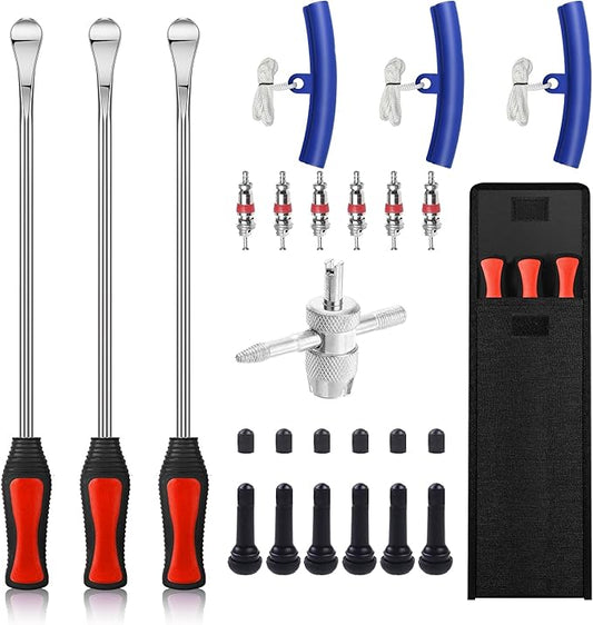 HTOMT 14.5" Tire Spoon Kit, 26pcs Tire Changing Tool for Motorcycle Dirt Bike Lawn Tractor Bicycle, Motorcycle Tire Changer Tire Removal Tool with 3pcs Rim Covers 6pcs Valve Tool Valve Cores