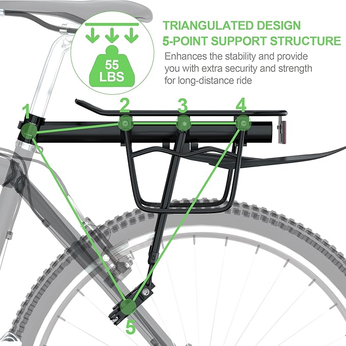 Bike Cargo Rack w/Fender & Bungee Cargo Net & Reflective Logo,Quick Release Mountain Road Bicycle Rear Racks,Universal Adjustable Bike Luggage Touring Carrier Rack,Large Capacity Bike Pannier Rack