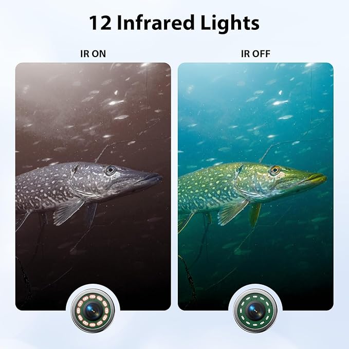 Eyoyo Underwater Fishing Camera Portable Video Fish Finder 9 inch LCD Monitor 1000TVL Waterproof Camera Underwater DVR Video Fish Cam 50m Cable 12pcs IR Infrared Lights for Ice, Lake and Boat Fishing