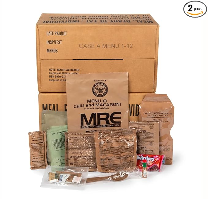 2026 Inspection MRE, U.S. MRE Meals, Emergency Supplies, Emergency Food Supply, Survival Food, Freeze Dried Food w/Flameless Heater, Ready Meals (Variety Pack of 24) – (A & B Case Fresh Stock) MREs have 10 Year Shelf Life From Inspection Date