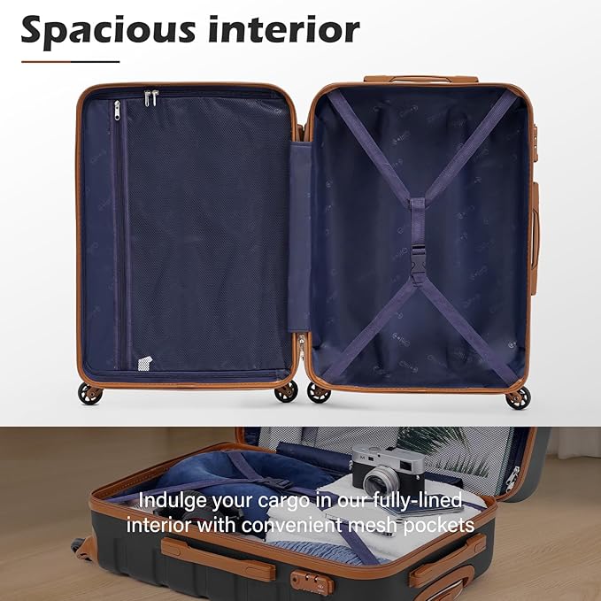 Coolife Luggage 4 Piece Set Suitcase Spinner Hardshell Lightweight TSA Lock (orange, 16/20/24/28)