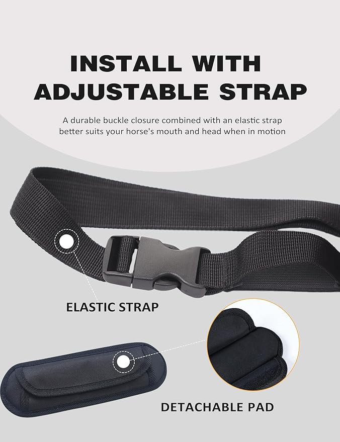 Harrison Howard Horse Muzzle Feed Bag Nylon Mesh Grain Feed Bag with Padded Neck Strap Adjustable Belt Black Medium