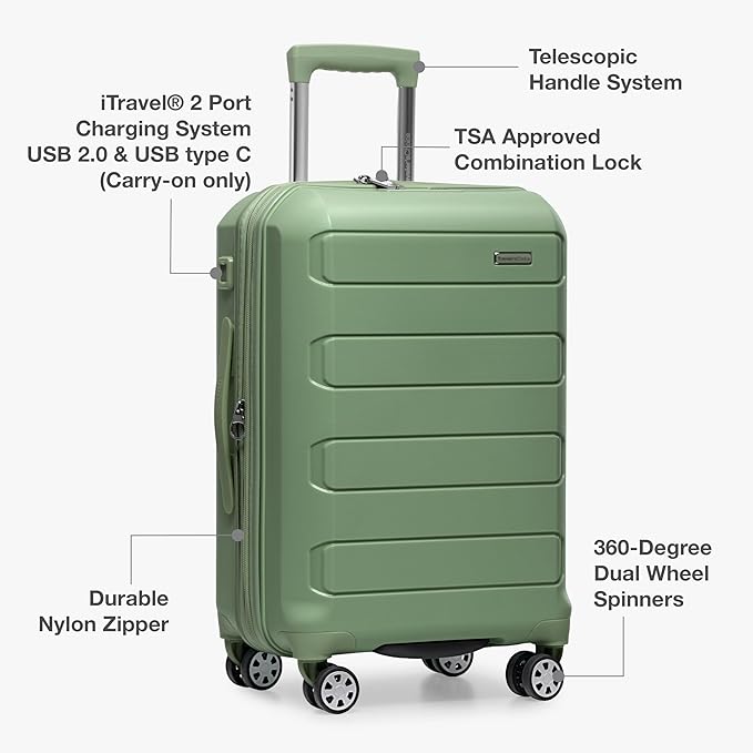 Traveler's Choice Pagosa Hardshell Expandable Luggage with Spinner Wheels, Green, 22-Inch Carry-on