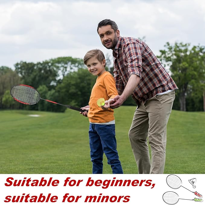 12 Pack Badminton Rackets Set Including Badminton Racquets, Nylon Shuttlecocks and Carry Bag for Outdoor Backyard Games Beginners