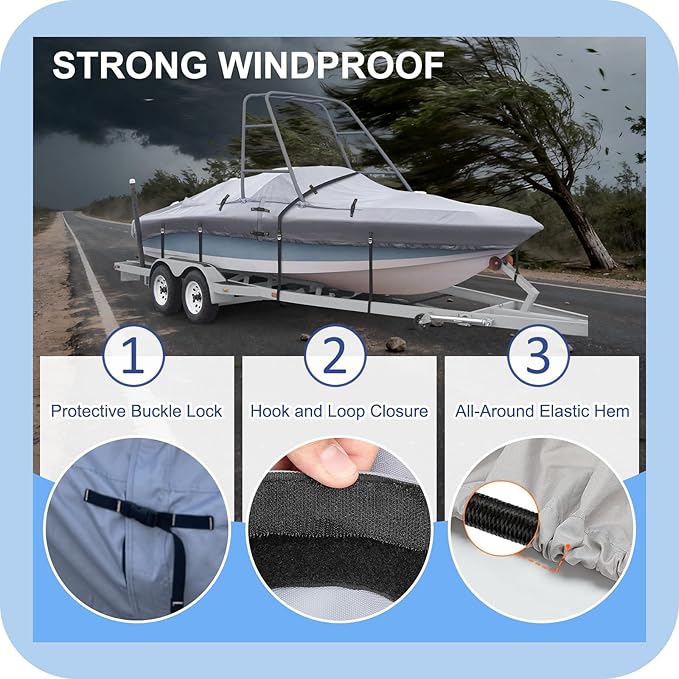 Ski & Wakeboard Tower Boat Cover 17-19ft for Wake Tower, 900D Marine-Grade Heavy Duty Boat Cover with Reinforced Stitching, All-Season Waterproof Boat Wrap for Winter, Fits Up to 102" Beam