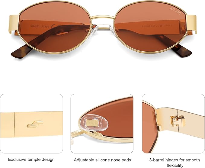 SOJOS Retro Oval Sunglasses for Women Trendy Classic Shades UV400 Protection SJ1256