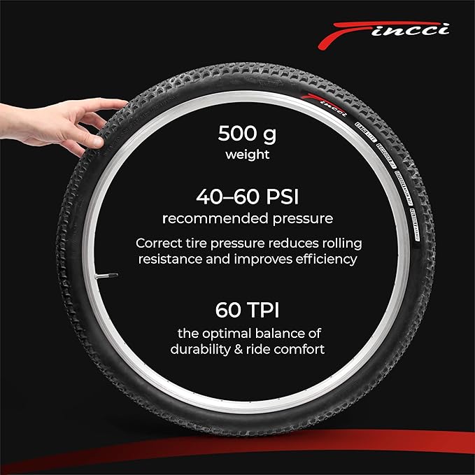 Fincci Foldable 26x2.10 Mountain Bike Tires - 26 Inch Bike Tires with 1mm Nylon Puncture Proof - Black Kevlar 26 Bike Tyre 60 TPI with Cross Country Profile for MTB, XC, Folding, Hybrid Bicycles