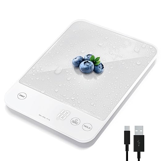 Etekcity キッチンスケール 10kg デジタルスケール グラムとオンス 充電式 防水ツール 体重管理、料理、ベーキング、肉、パン用 高精度 0.05oz/1g