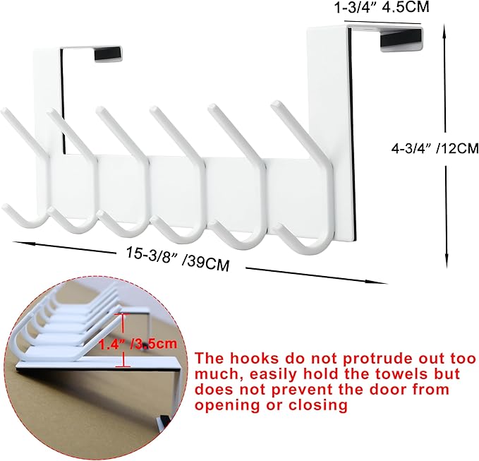 SKOLOO Over The Door Hook - for Doors up to 1-3/4'' Thickness, White, No Assembly Required, Stainless Steel, Door Coat Rack for Entryway & Bathroom Hanging Coats, Backpack, Robes, Towels