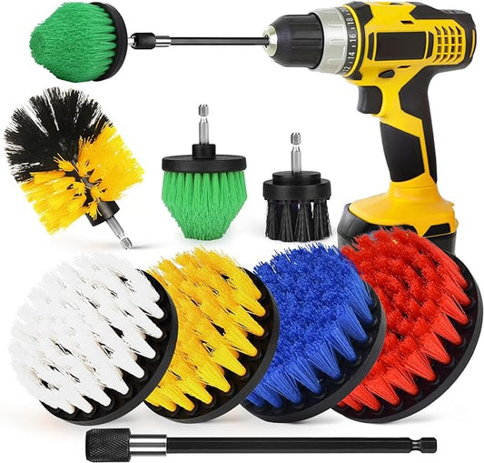 8 Pack Drill Brush Attachment Set,1/4in Power Scrubber Brush + Extend Long Attachment,Multi-Purpose Brush Drill Attachment, Power Cleaning Scrub Brush for Bathroom, Tub, Tile, Corner