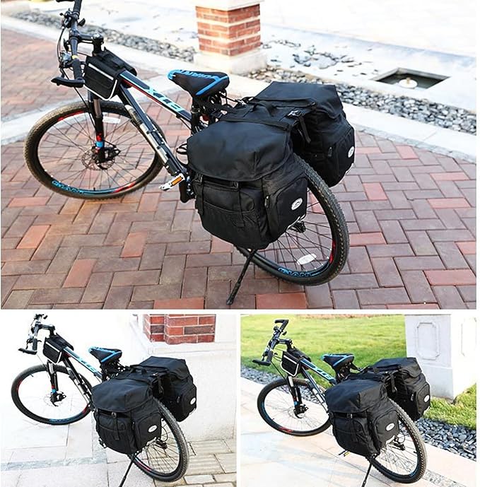 50L Panniers Bike Bags, Waterproof Bike Panniers Made of High-Density 600D Polyester for Durable Use, Bike Saddle Bag come with Reflective Trim and Rain Cover, Easy Organize in 7 inch Rack