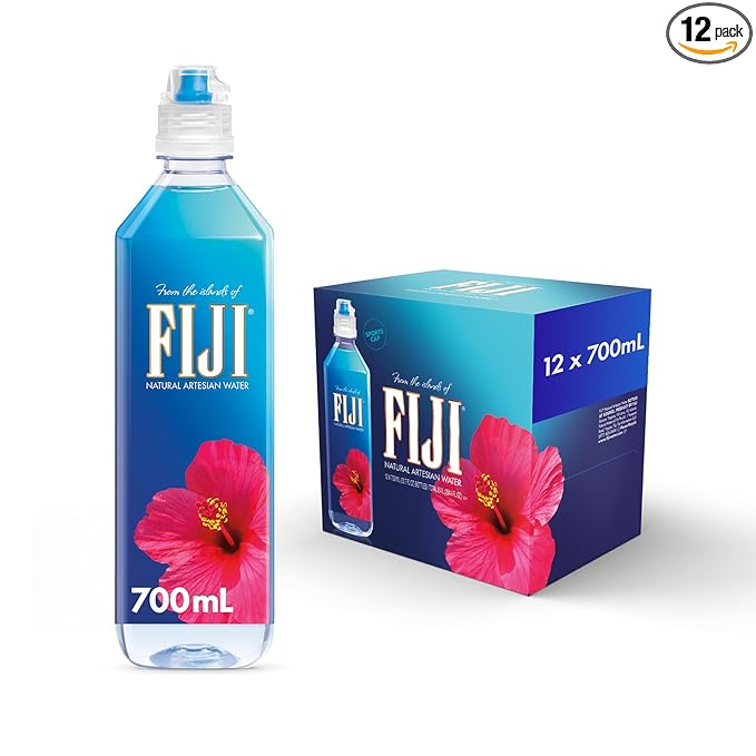 フィジー ナチュラルアルテシアンボトルウォーター 700mL / 23.7液量オンス (12本パック) - スポーツキャップ - 100%天然電解質