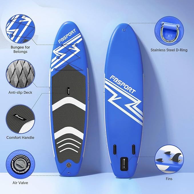 FBSPORT 11' Premium Stand Up Paddle Board, Yoga Board with SUP Accessories & Carry Bag | Wide Stance, Surf Control, Non-Slip Deck, Leash, Paddle and Pump for Youth & Adult