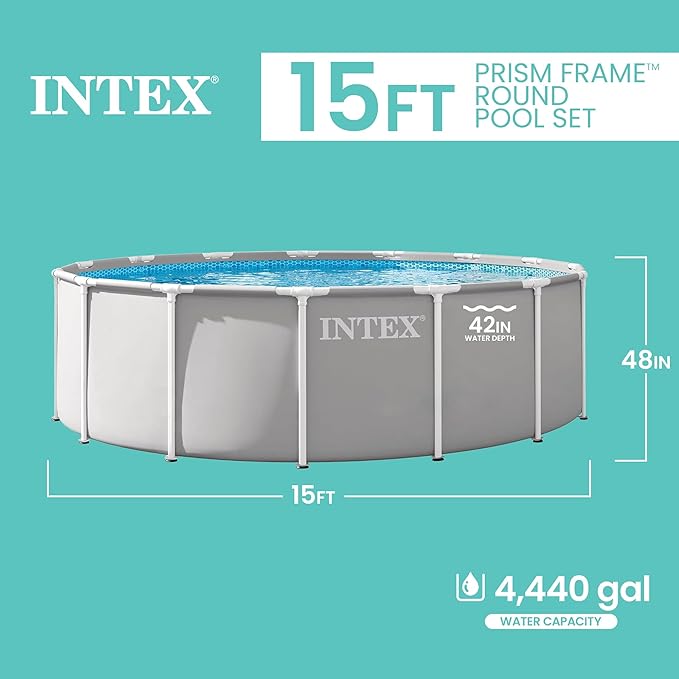 INTEX プリズムフレーム 15フィート x 48インチ 地上プールセット 円形スチールフレームプール 1000 GPH カートリッジフィルターポンプ はしご カバー グランドクロス付属