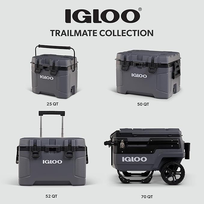 Igloo Trailmate 52Qt Wheeled Cooler, Insulated Hard Shell Ice Chest, Carbonite