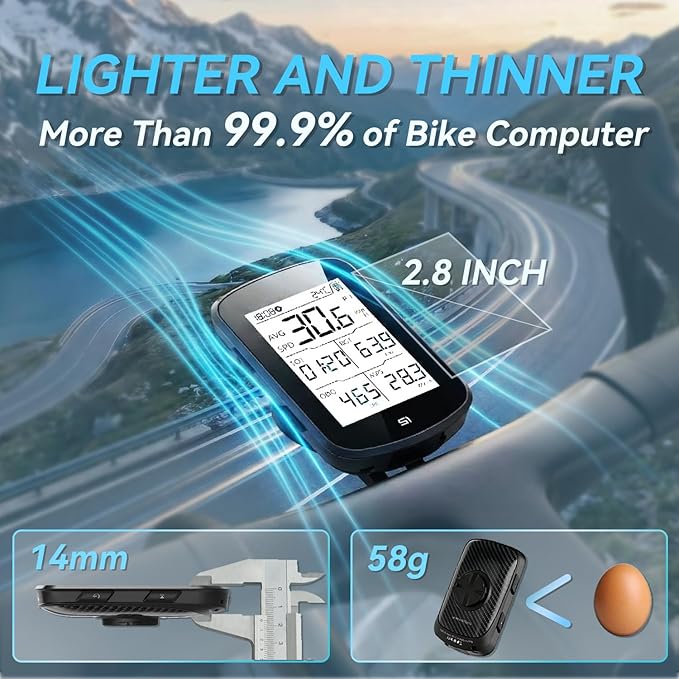 S1 Entry Level GPS Bike Computer Wireless, Laminated 2.8" Screen, Ultra Thin and Lightweight Bike Speedometer, IPX7 Waterproof
