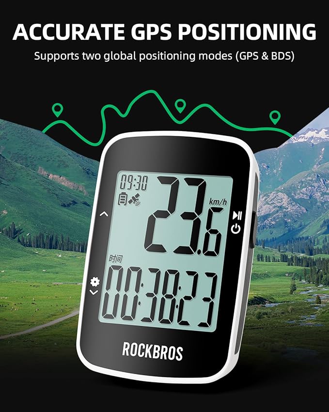 ROCKBROS Bike Computer Bike Speedometer GPS Wireless Cycling Computer with Bluetooth, IPX7 Waterproof,600mAH Battery and 2.3" Large Display