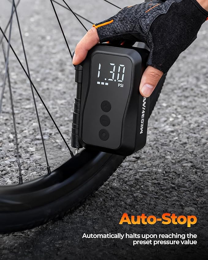 MEGAWHEELS Mini Bike Pump, Portable Bike Pump with Presta and Schrader Valve, 150/120PSI Bicycle Pump with Gauge, Auto Stop, Fast Inflation for City Bike, Road Bike, Mountain Bike