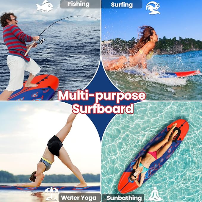 KOTEK 6' Surfboard, Surfing Board with 3 Removable Fins, Safety Leash, EPS Core & EPE Deck, Lightweight Surf Board for Teenagers, Adults, Beginners