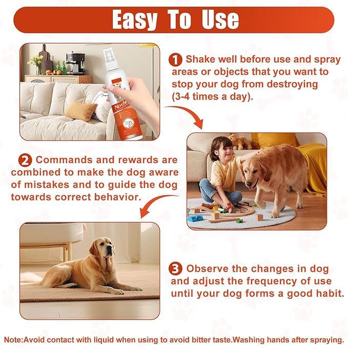 No Chew Spray for Dogs, 4.23 Oz Bitter Apple Spray for Dogs to Stop Chewing, Pet Deterrent Spray, Dog Anti Chew Spray for Furniture Protect, Prevent Dog Chewing Licking, No Bite & Marking