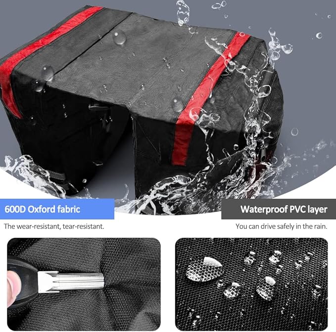 Bike Rear Rack Double Pannier Bag, 30L Waterproof Bicycle Trunk Bag, Bike Pannier Bag with Reflective Trim, for Grocery Shopping Commuter Long Cycling Trip (Red)