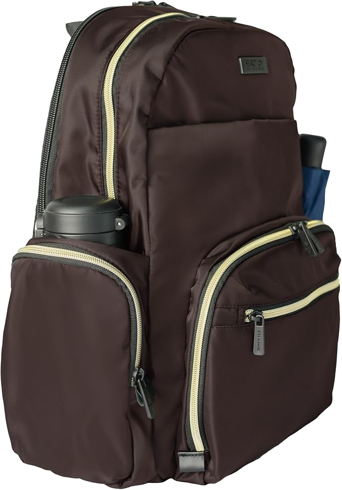 Kenneth Cole REACTION マディソン スクエア 軽量 ハードサイド シェブロン 拡張可能 スピナーラゲッジ チョコレートブラウン 2点セット (20インチ 機内持ち込み + ソフィー バックパック)