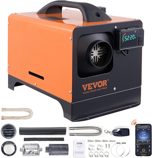 VEVOR Diesel Heater, 12V All-in-one Diesel Air Heater with Remote Control and LCD Display, 5L Fuel Tank Fast Heating Portable Diesel Parking Heater for RV, Truck, 8KW, Upgrade - APP Control, Orange