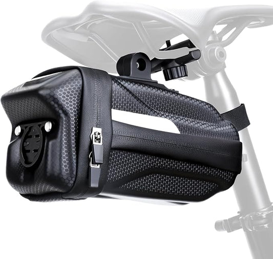Bike Seat Bag, Expandable Bicycle Bag Under Seat, 3D Hard Shell Waterproof Bike Saddle Bag with Reflective Material, Self-Locking Zipper, Internal Pocket, 1.6-2L