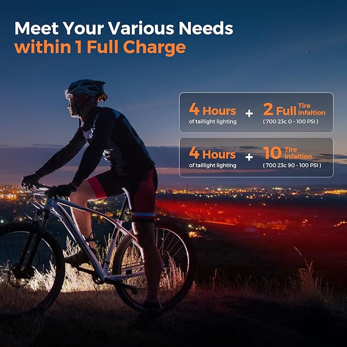 FLEXTAILGEAR Mini Portable Bike Tire Pump with Digital Gauge & Taillight, 120&130 PSI Electric Bicycle Pump, Presta and Schrader Valves, for Road, Mountain Bikes, Motorcycle, Balls