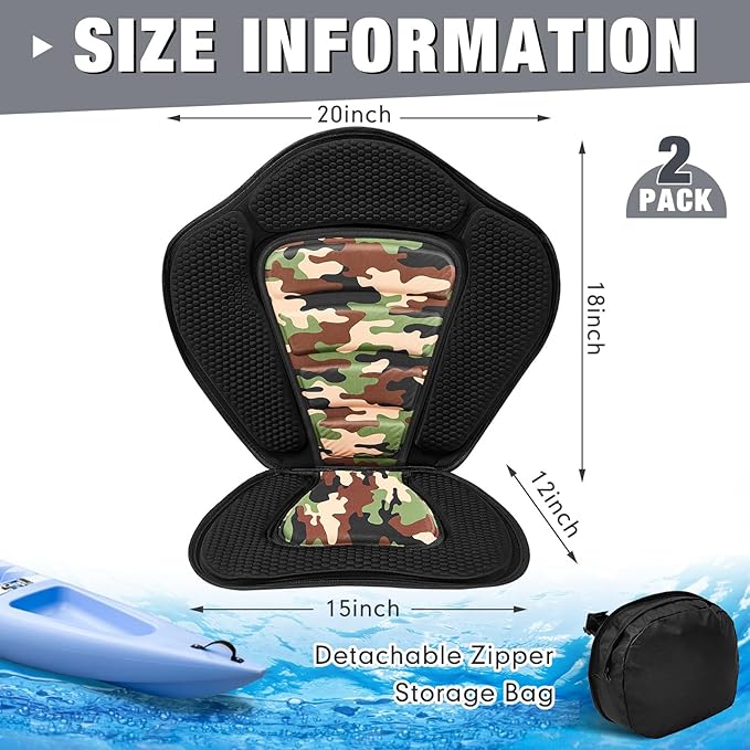 Lewtemi 2 Pack Kayak Seats with Back Support Adjustable Sit on Top Padded Boat Seat with Detachable Storage Bag and 8 Fixed D Ring and Screws