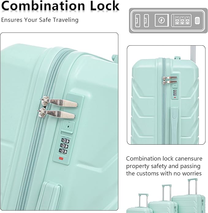 3 Pcs ABS Hardside Luggage Sets TSA Lock Spinner Wheel Suit Cases