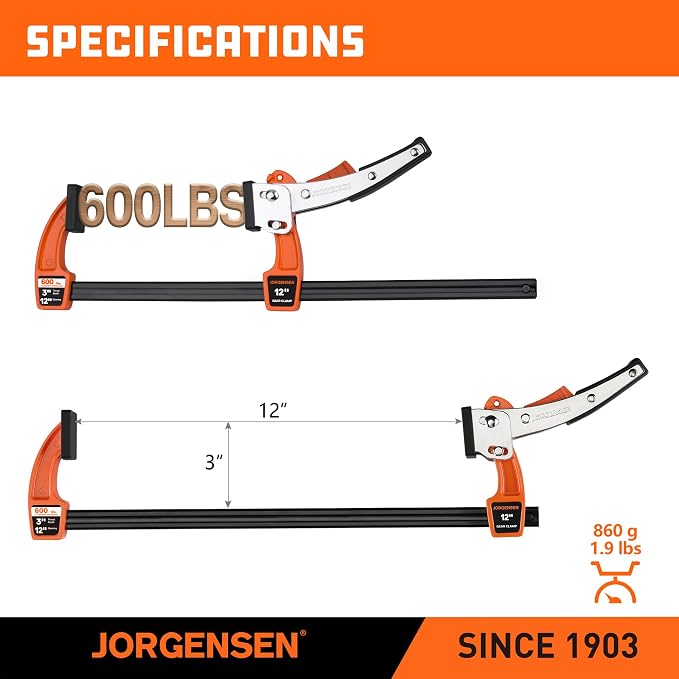 Jorgensen 12-Inch Bar Clamp Set, Ratcheting Bar Clamps, 2 Pack