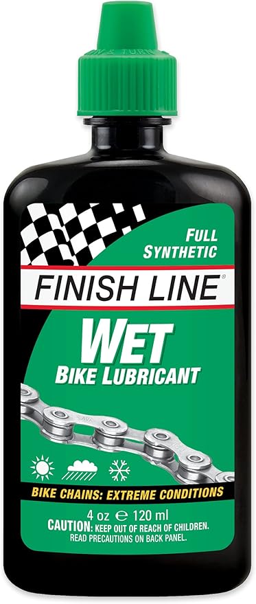 Finish Line Wet Bicycle Chain Lube – Long-Lasting Wet Style Lubricant for Road, Mountain, and Gravel Bikes – Reduces Friction and Repels Water – 4oz Drip Bottle