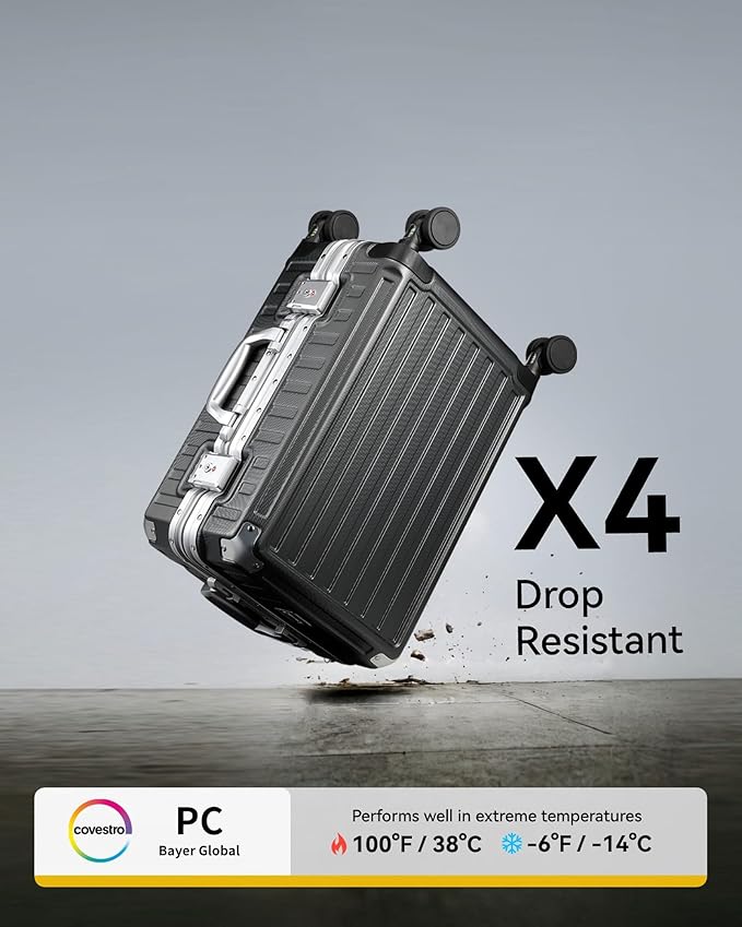Luggage Sets with Spinner Wheels, 8010S Aluminum Frame Zipperless Polycarbonate Hard Shell Suitcase Sets (ZX-Core, Silver, 2 Piece (20/28))