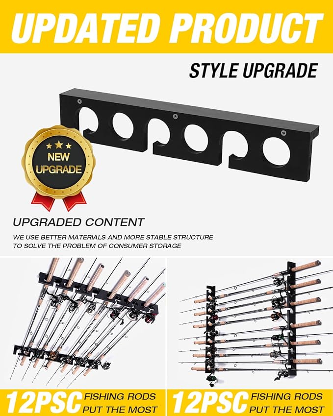 Ghosthorn Fishing Pole Rod Racks Wall or Ceiling Mounted Fishing Pole Rod Holders for Garage Storage Organizer Fishing Gear Equipment for Men Women