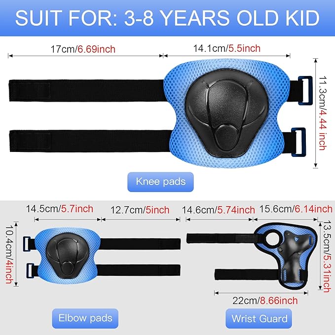 Wemfg Kids Protective Gear Set Knee Pads for Kids 3-14 Years Toddler Knee and Elbow Pads with Wrist Guards 3 in 1 for Skating Cycling Bike Rollerblading Scooter