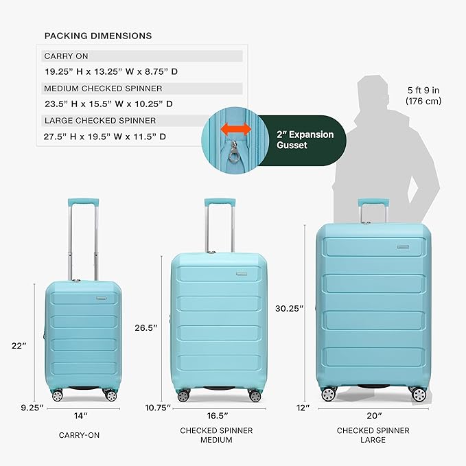 Traveler's Choice Pagosa ハードシェル 拡張可能スピナーラゲッジ、ベビーブルー、3点セット (22/26/30)