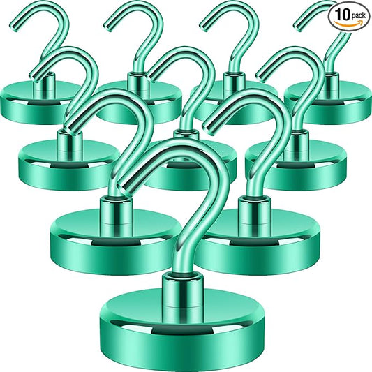 Neosmuk Magnetic Hooks, Heavy Duty 85lb+ Strong Magnet Hook for Cruise Cabins, Cruise Ship Essentials for Hanging, Metal Wall Refrigerator Hangers (Green, 10 Pack)