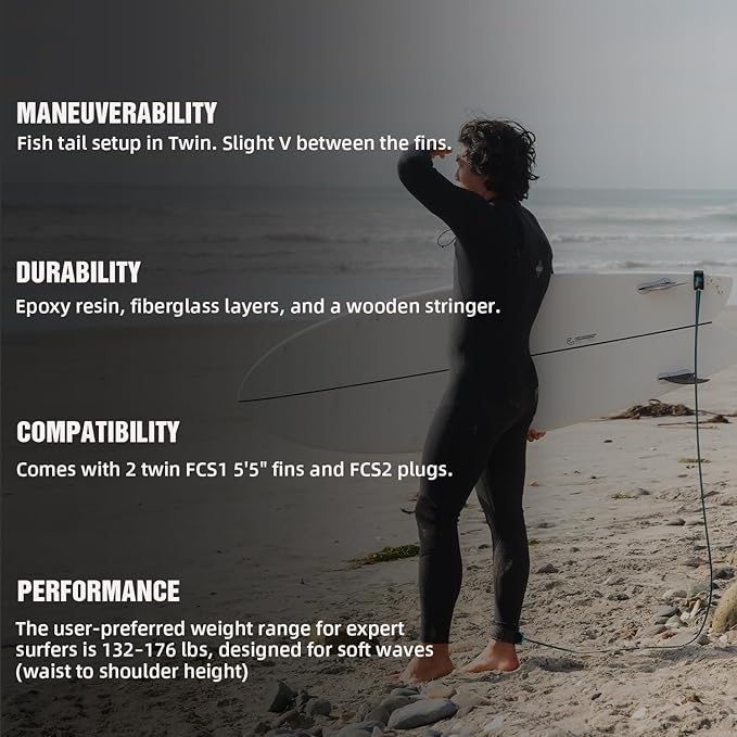 5'8''/6'1" Shortboard 900 FRP with Fin Set and Leash High-Performance Epoxy Surfboard with Wood Stringer, EPS Core, and Carbon Lath