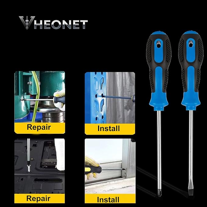 Screwdriver Set : 6-Piece Magnetic Screwdriver Set with 4-in-1 Keychain Tool | Includes Phillips & Flat Head | Non-Slip Grip for DIY & Home Repair | Practical Gift (Blue & Black)