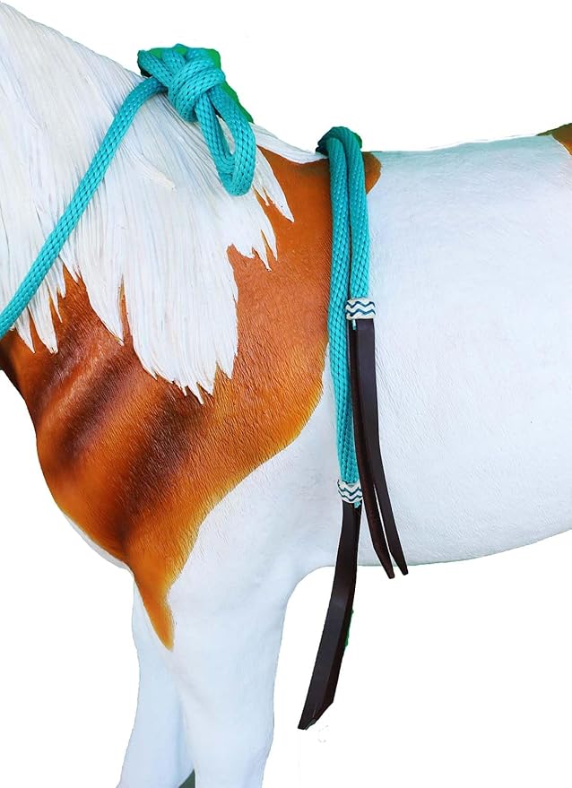 CHALLENGER Horse Western Knotted Bosal Rawhide Hanger Headstall w/Turquoise Braided Reins 78J04TR