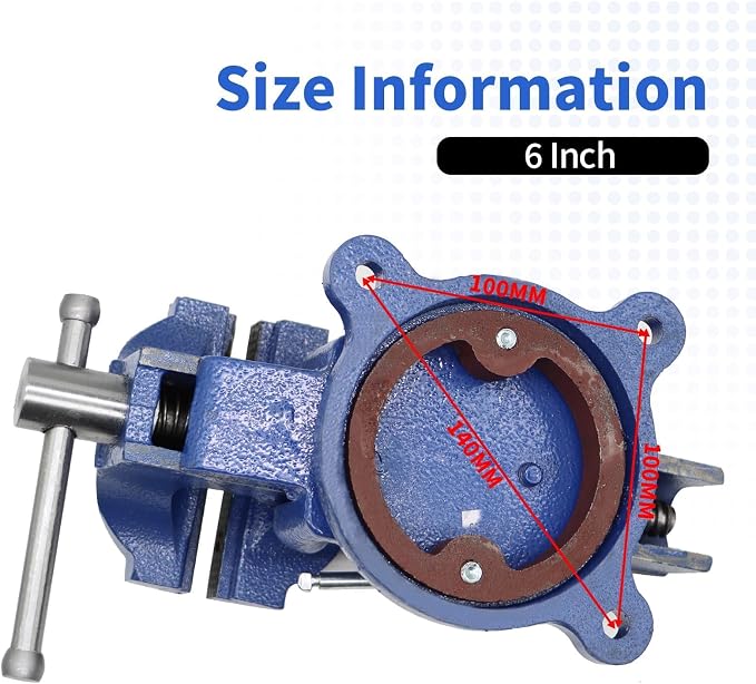 Nakkaa 6 Inch Heavy Duty Cast Iron Bench Vise, 360° Swivel Lock Base