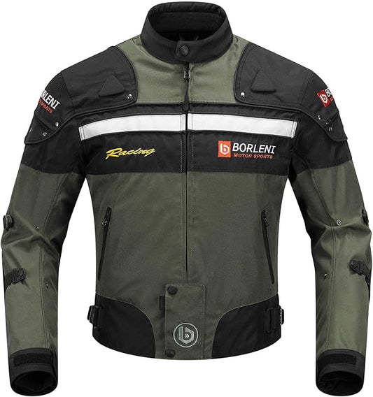 BORLENI Motorcycle Jacket Windproof Motorcycle Full Body Protective Gear CE Armor Suitable for All Seasons,Green,M