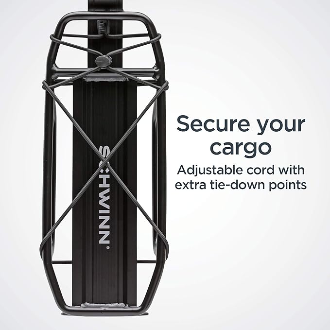 Schwinn Deluxe Alloy Rear Bike Rack, 20 lbs Capacity, Lightweight, Compact and Durable Construction, Fits Most Adult Bicycles, Cargo Options for Backpack, Gear & More, Bicycle Rack for Back of Bike