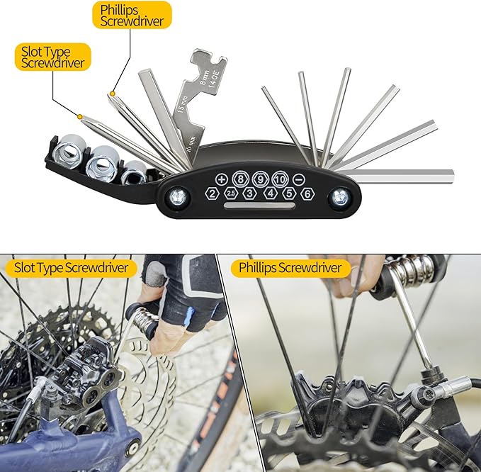 PXZBLG Bike Repair Kit, Bike Tire Repair Tool Kit, Including 16-in-1 Bike Multitool, Bicycle Tire Repair Accessories, Used for Mountain Bike and Road Bike