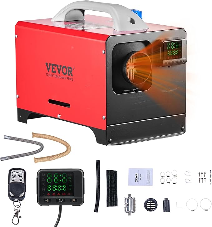 VEVOR Diesel Heater, 8KW DC12-24V, Fast Heating Diesel Parking Heater with Remote Control and Black LCD Switch, Low Noise, Pre-Heating Function, for RV, Truck, Camper, Van, Boat and Trailer