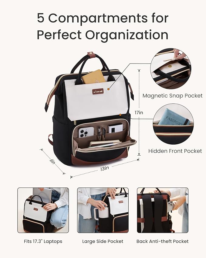 LOVEVOOK Laptop Backpack for Women with Giant Tumbler Holder Pocket, 17 inch Travel Work Backpack Purse for Nurse Teacher, Waterproof School Bag College Bookbag Cute Casual Daypack for Girls Black