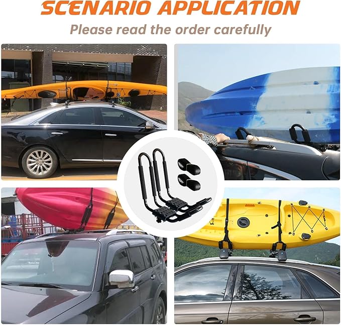 Kayak Roof Rack, 2 Pair J-Bar Roof Rack with 4 Ropes. Heavy Duty Kayak Roof Carrier for Your Canoe SUV and Trucks
